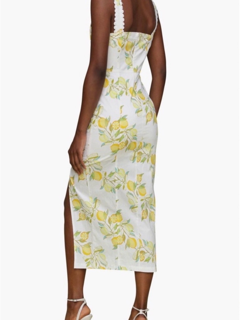 Avec Les Filles White Midi Dress with Yellow Lemon Print - Picture 3 of 6